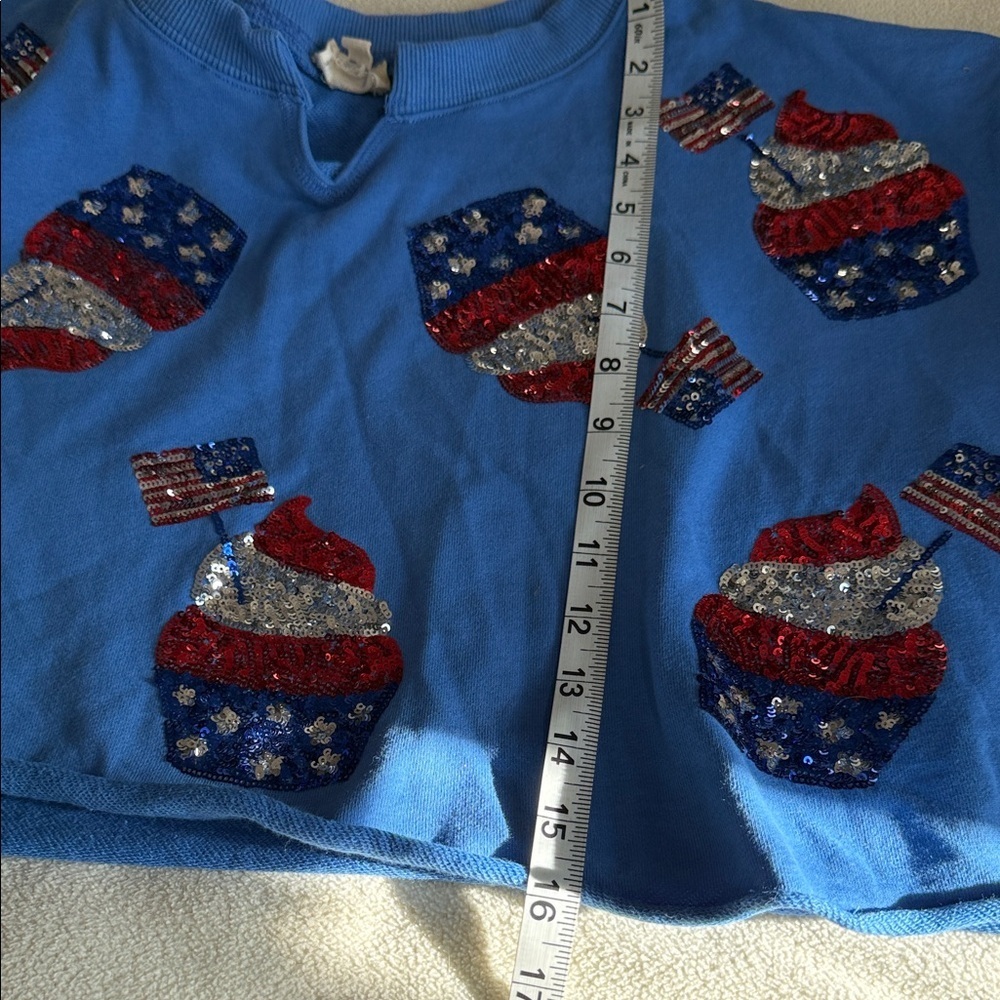 Peach Love California Blue Crop Top with Sequin Cupcake Design patriotic - Picture 8 of 8